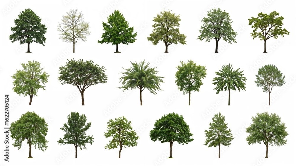 Fototapeta premium Set of isolated trees on a white canvas