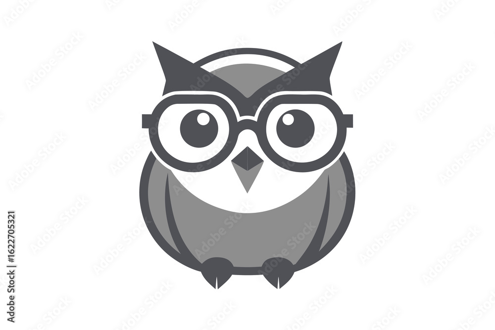 Fototapeta premium Gray Owl with Glasses on White Background for Education or Design