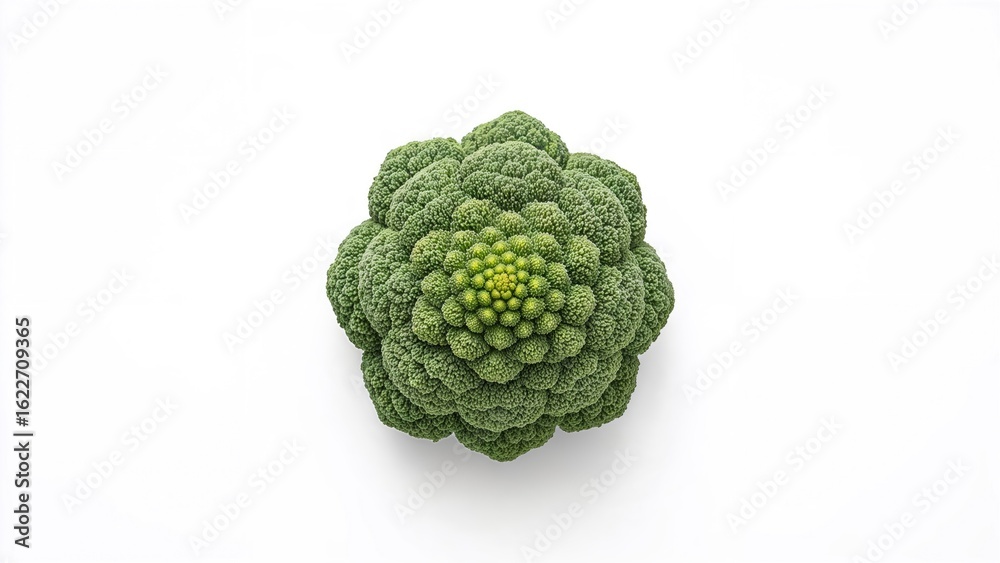 Fototapeta premium Top view of Romanesco broccoli isolated on a white surface, flat lay