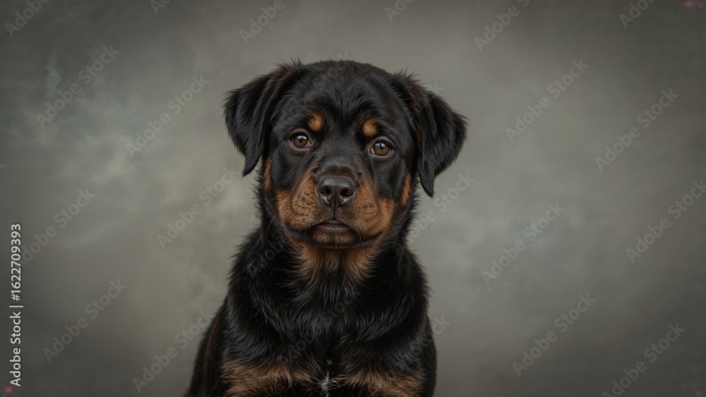 Obraz premium Rottweiler Displayed on a Stone Textured Gray Surface