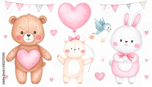 Valentine Animals Clipart Illustration, clipart, high quality style suitable for