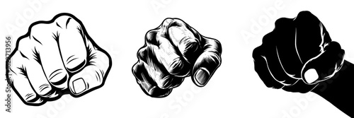 Modern silhouette illustration of a hand punch fist gesture from the front view isolated on a white background