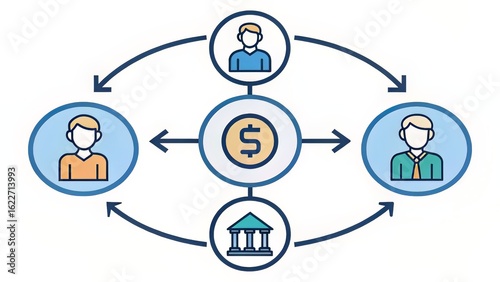 Collaborative finance icon with user loop, ideal for decentralized operations or shared resource systems.