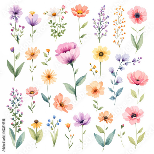 Wallpaper Mural Bouquet of flowers, Set of floral elements, Set vector illustration of a flower Torontodigital.ca
