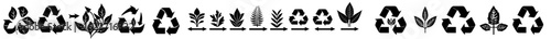 A modern icon set for recycling is available, featuring arrows, hearts, and leaves as eco-friendly green symbols with rounded angles
