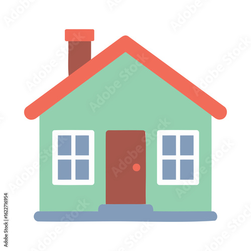 A simple vector illustration of a green house with a red roof.