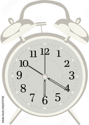 Grey alarm clock on white background.