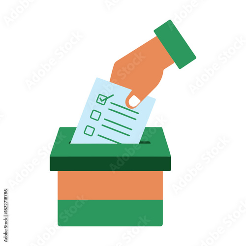 Hand placing a ballot into a voting box.
