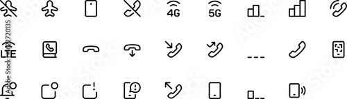 Editable stroke icon set phone signal network connection airplane mode communication technology vector icon symbol graphic design set and more vector icons