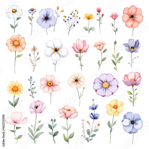 Floral bouquet design: garden pink orchid flower, hibiscus, magnolia Eucalyptus branch greenery leaves berry. Wedding vector invite card. Designer element set. White background.