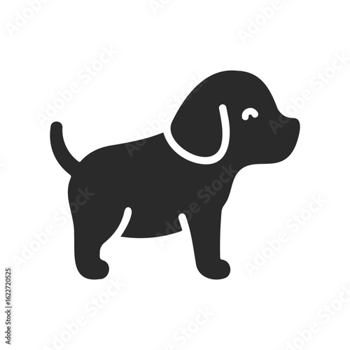 Silhouette of a cute puppy facing right on white background