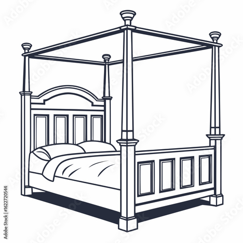Elegant four poster bed with detailed headboard and footboard design