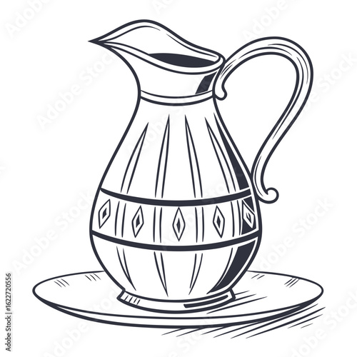 Elegant hand drawn sketch of a decorative pitcher with a distinctive geometric band