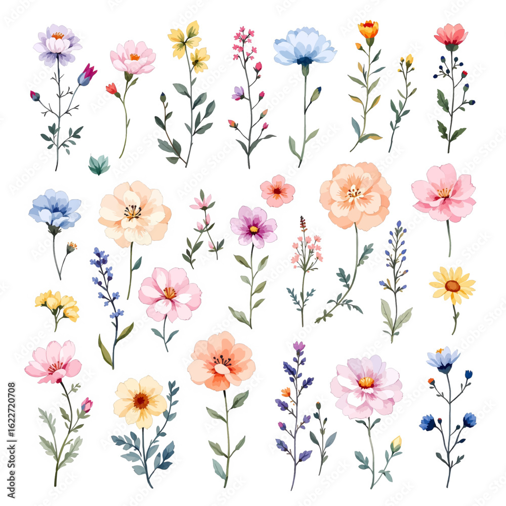 custom made wallpaper toronto digitalSet watercolor flowers and butterflies, seamless pattern with flowers