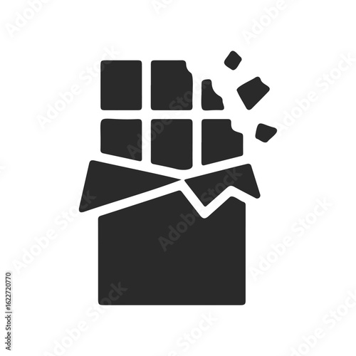 Silhouette of chocolate bar with wrapper and pieces breaking off