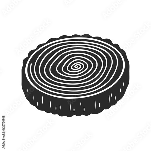 Monochrome log cross-section with tree rings illustration