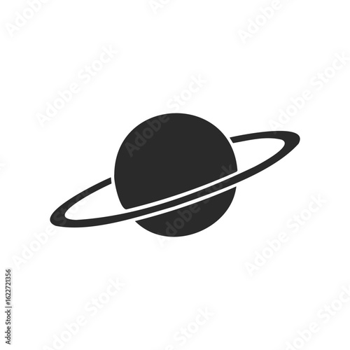Minimalist black saturn icon with rings on white background