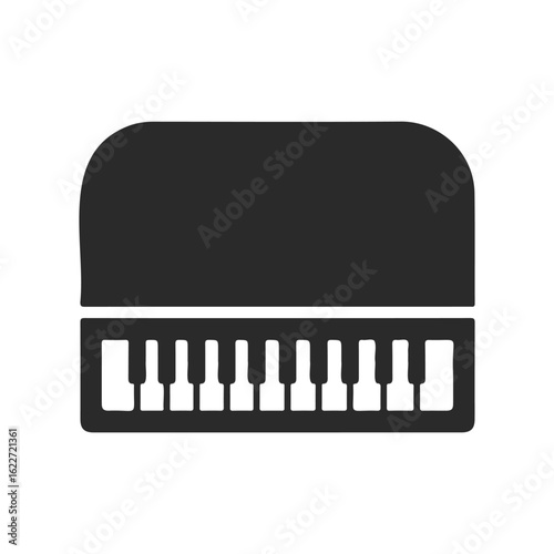 Music icon of grand piano with keyboard silhouette in black