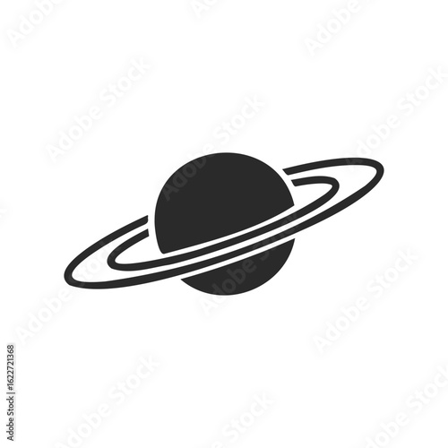 Black and white saturn icon with rings on white background
