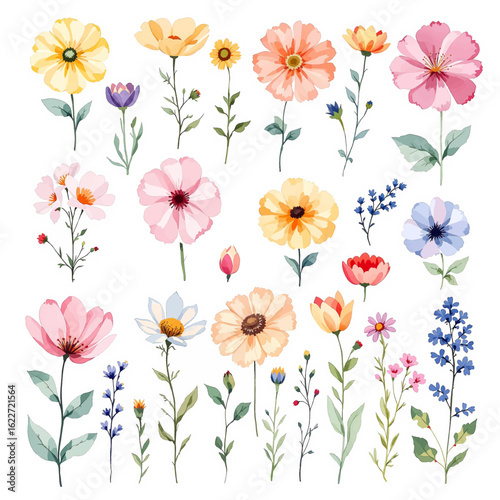Wallpaper Mural Spring watercolor flowers vector illustration, Colorful spring flowers Torontodigital.ca