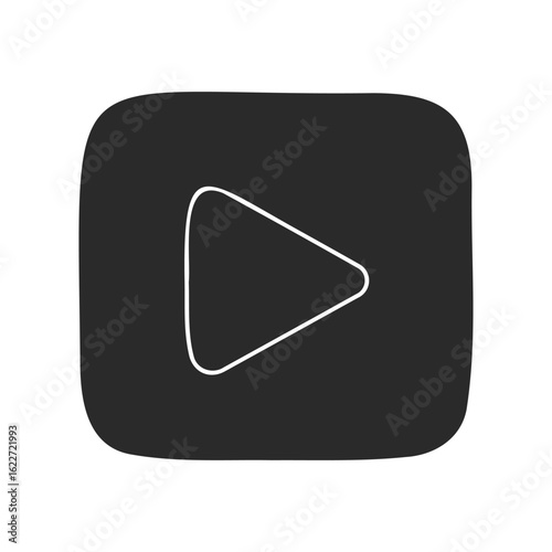 Minimalist play button icon with black rounded square design