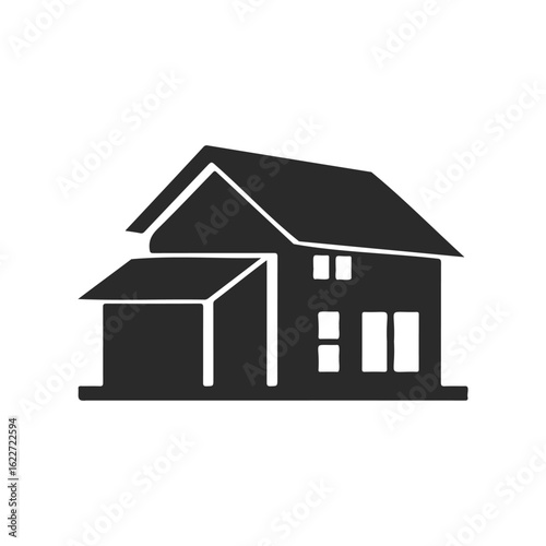 Stylized silhouette of a modern house with garage