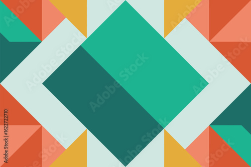 Geometric pattern with teal diamond center and surrounding triangles and light blue shapes abstract art
