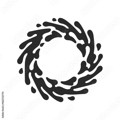 Abstract black circular water splash pattern on white background