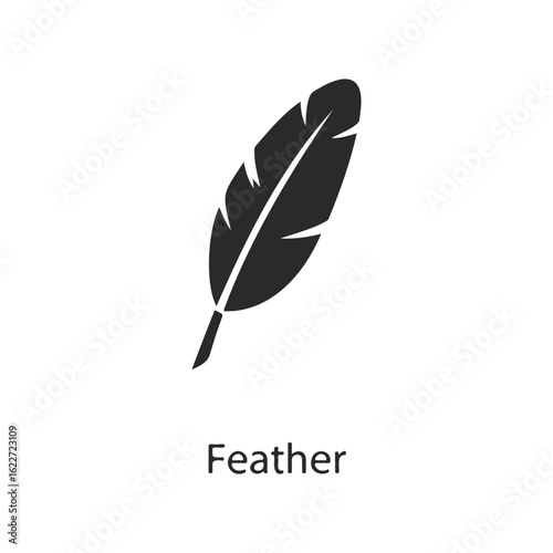 Simple feather icon in black and white with minimalist design