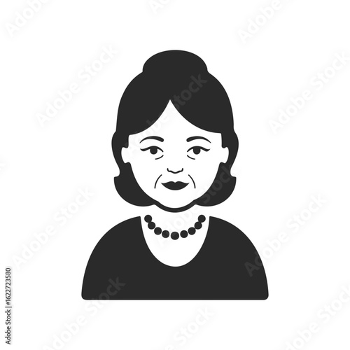 Silhouette of mature caucasian female with necklace and updo hairstyle