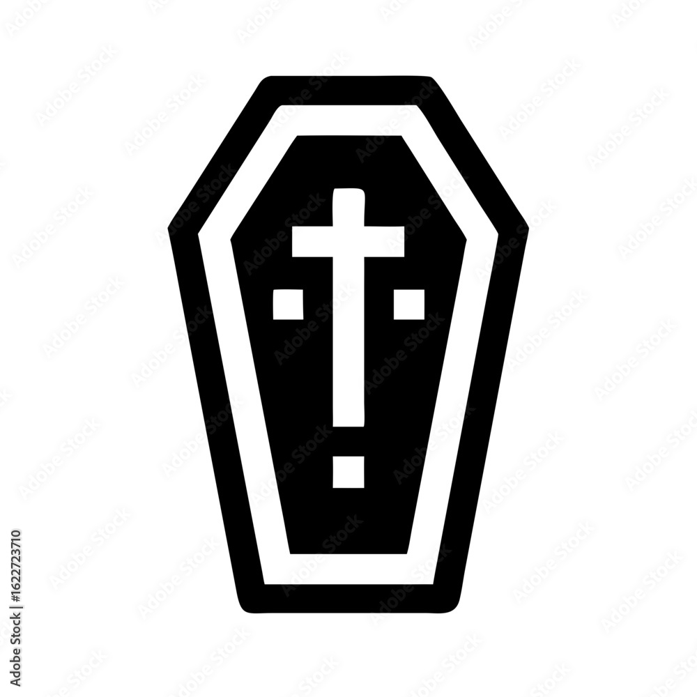 Obraz premium Black coffin with cross symbol in minimalist style 