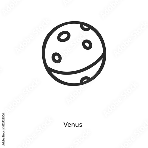 Simple outline of venus planet with craters and text label