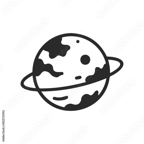 Monochrome line art of saturn with rings in space illustration
