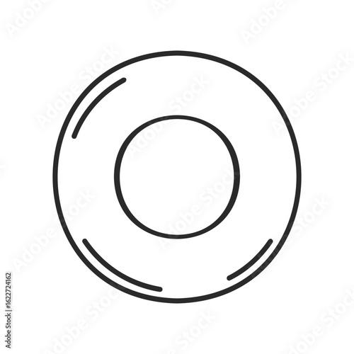 Minimalistic black and white line art of a doughnut shape on white background