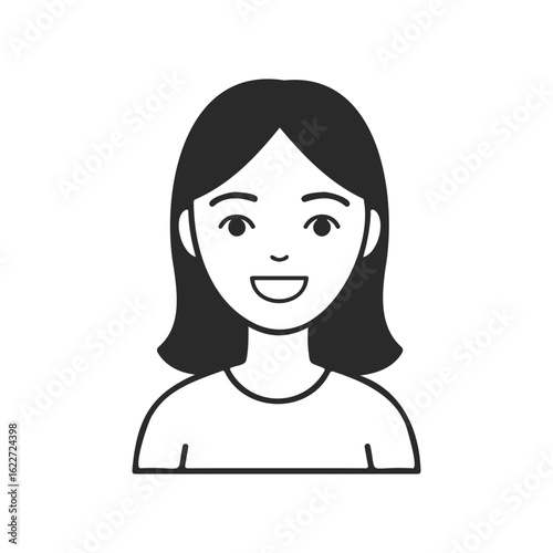 Smiling young asian female avatar with short hair illustration