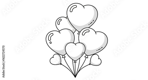 Simple Line Art of Heart Shaped Balloons Bunch