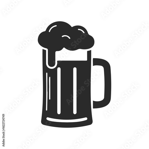 Black and white beer mug icon with foam overflow