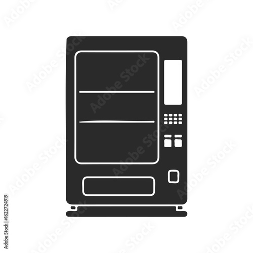 Silhouette of a vending machine with minimalist design on white background