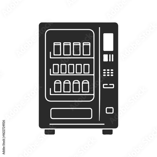 Black and white beverage vending machine with button interface