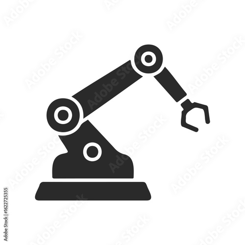 Industrial robotic arm silhouette with claw on white background