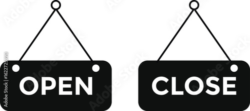 Open and closed sign board symbol. information signage for business. Announcement banner. door store template