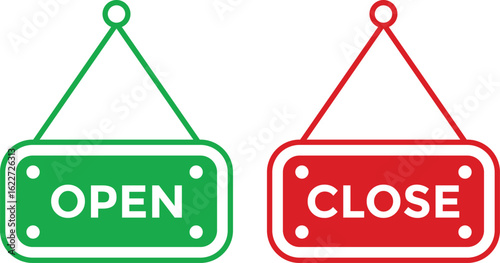 open and closed board icon. Announcement banner. information signage. Signboard with a rope. welcome sign for store cafes
