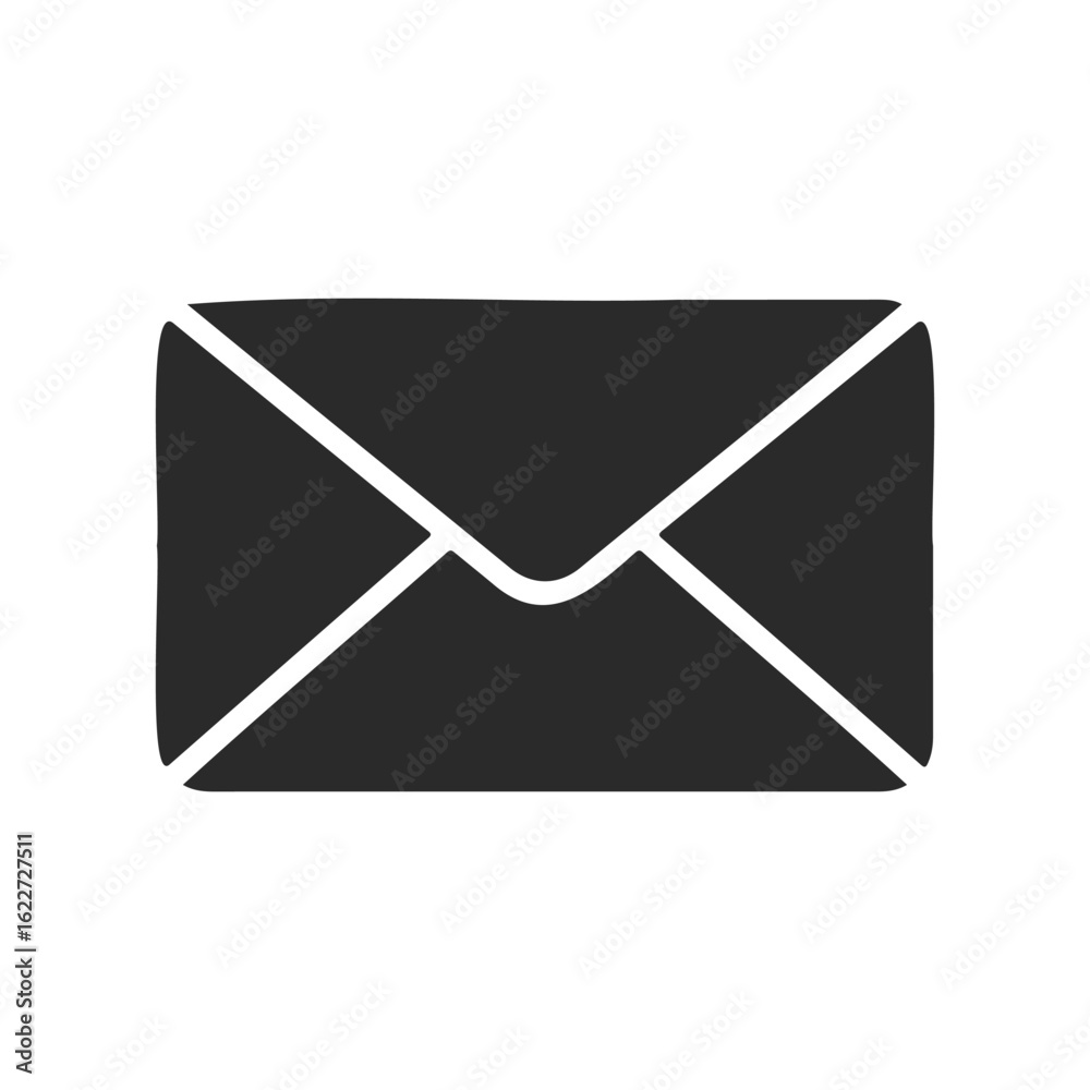 Black envelope icon on white background: minimalist design for communication and email concepts Black envelope icon on white background: minimalist design for communication and email concepts