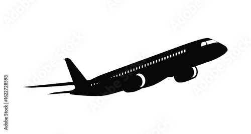 Vector illustration of black airplane silhouette isolated on white