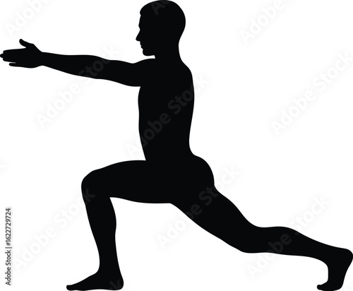 Vector art of silhouette of a man doing a lunge exercise concept of fitness, sport, training, workout, health, active lifestyle, and body strength