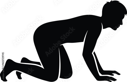 Vector art of silhouette of a person crawling the ground concept of movement, motion, exercise, fitness, sport, training, health, and active lifestyle