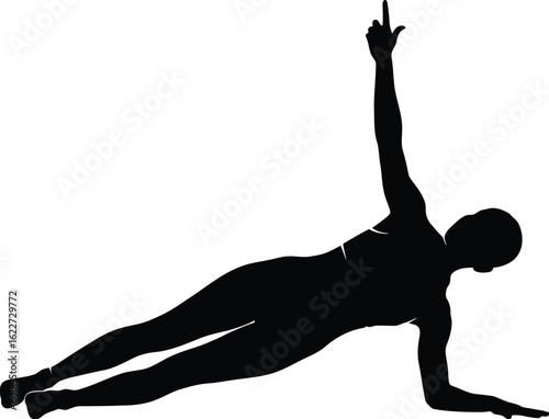 Vector art of silhouette of a woman doing a side plank exercise, showcasing fitness, strength, and balance in a healthy and active lifestyle