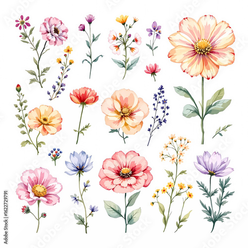 Seamless pattern with flowers, Spring flowers background, Flower clipart, set of tulips