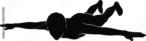Vector art of silhouette of a superhero flying in the sky, a symbol of freedom, power, and courage, embodying the spirit of adventure and achievement