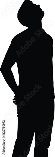 Vector art of silhouette of a man looking up at the sky, a simple and minimalist design with a focus the human form and its connection to the world above